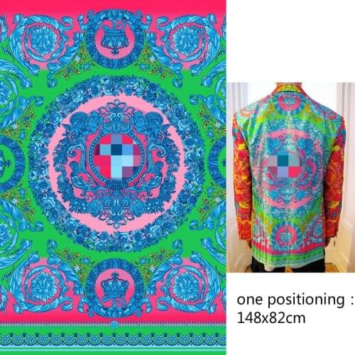 Green crown digital printing satin fabric classic high fashion textile fabric positioning diy sewing material