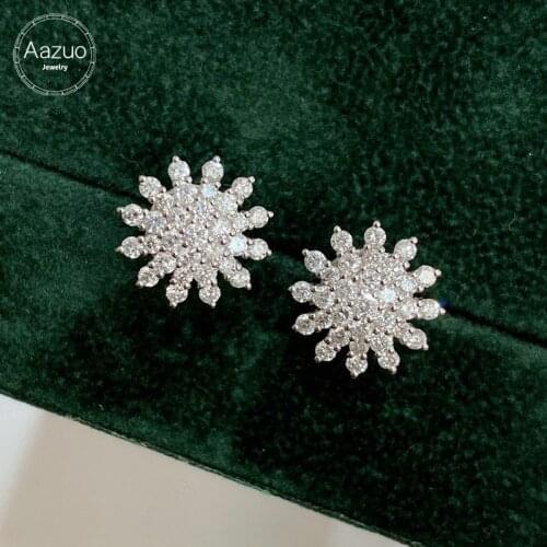 Aazuo Real 18K White Gold Real Diamonds 1.0ct Fairy Sun Flower Stud Earrings gifted for Women Engagement Wedding Party Au750