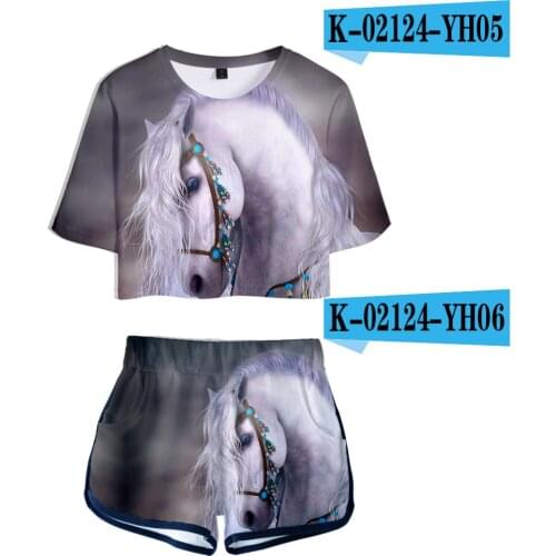 2021 Casual Summer T-Shirt+Shorts Sets Popular Women Print Horse and animal pattern Sexy T-Shirt Suit Animal Stripe Tshirt Sets