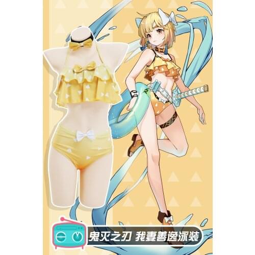 Demon Slayer Cos Swimsuit Agatsuma Zen'itsu cosplay swimwear female split cute lace anime