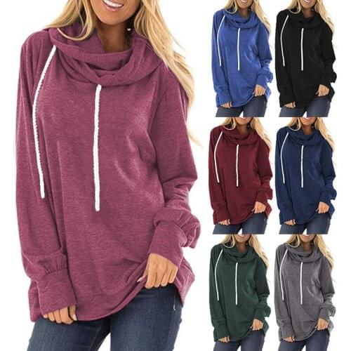 Womens Fall Winter Hooded Drawstring Sweatshirt Pullover Long Sleeve Loose Casual Womens Top