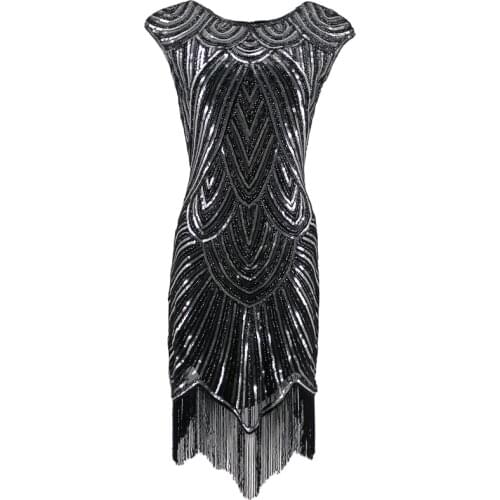 Women 1920s Diamond Sequined Embellished Fringed Great Gatsby Flapper Dress Cap Sleeve Retro Midi Party Dress Ukraine Vestido