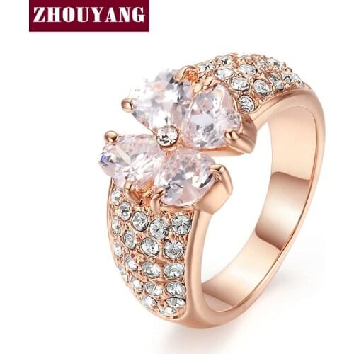 ZHOUYANG Top Quality ZYR238 Clear Flower Rose Gold Color Austrian Crystals Full Sizes