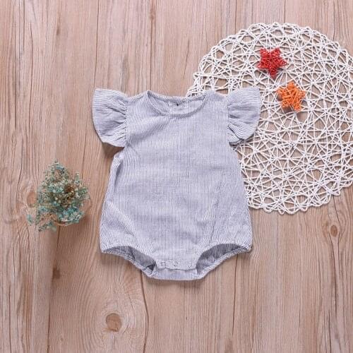 0-18m) Baby Romper Simple Explosion Style Gray Vertical Striped Ass Romper Trendy Fan Fei Sleeve Romper Kidshigh Quality 30