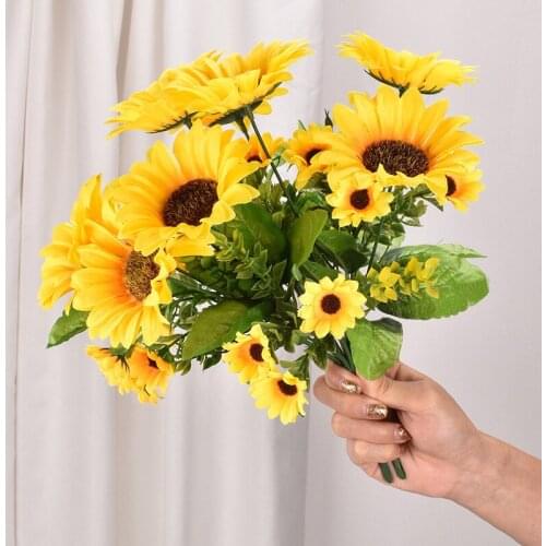 1Pcs Sunflower Bouquet Silk Flower Artificial Flower Home Garden Party Wedding Decoration DIY Fake Flowers Accessories Plants