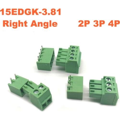 10pcs Pitch 3.81mm Screw Plug-in PCB Terminal Block Right Angle Pin 2/3/4P Male/Female Pluggable Morsettiera Connectors Bornier