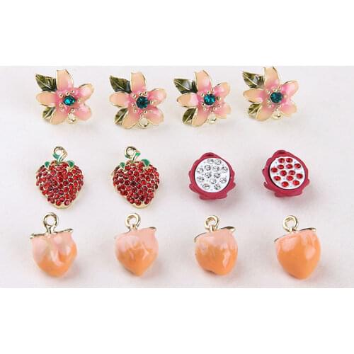 4pcs New Fruit strawberry earring female lovely girl earring for women peach dragon fruit flower earrings DIY bracelet material