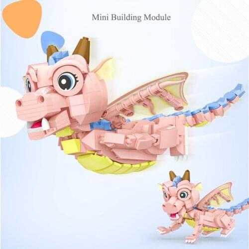 711pcs Mini Building Blocks Cartoon Pink Dragon Model Bricks DIY Cute Animal Dolls Assembled Building Blocks Childrens Toys