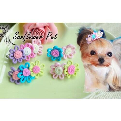 Dogs hair accessory yarn flower pet clipsLong hair accessories duckbill clip 30pcs