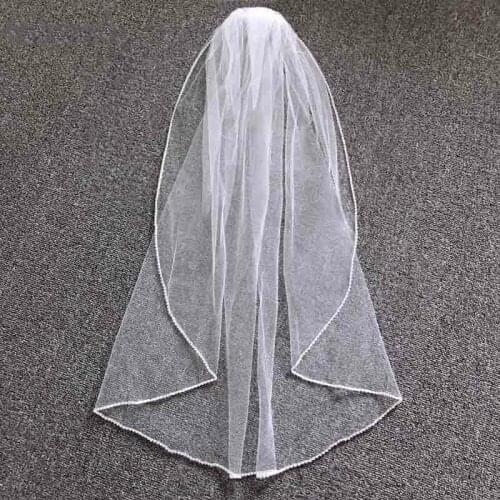 White Ivory Beaded Edge Wedding Veils With Comb Crystals Short Bridal Veil Wedding Accessories Free Shipping