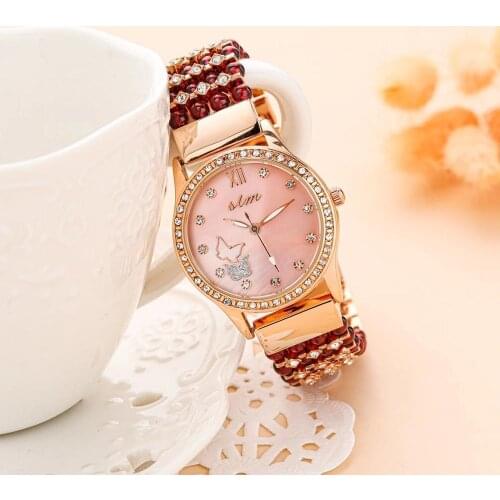 Natural garnet stone bracelet & 33mm watch DIY jewelry for woman waterproof watch for summer beach wholesale