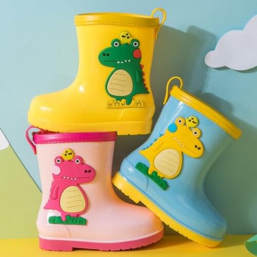 New Children Rain Shoes PVC Mid-Calf Baby Rainboots Kids Rubber Shoes Boys Girls Dinosaur Waterproof Anti-Slippery Water Boots