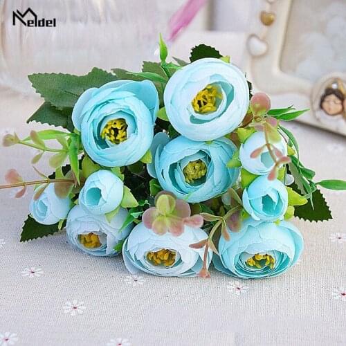 10Heads/1Bundle Artificial Flowers Silk Tea Roses Bride Bouquet Rose Flores For Home Wedding New Year Decor Fake Roses Flowers