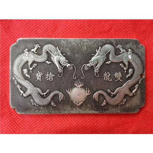 Chinese Ssangyong Looting Treasure Tibet Silver Bullion Statue Thanka Carved Double Dragon Play Beads