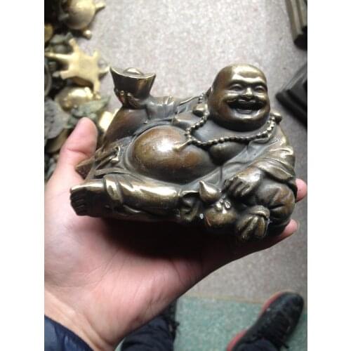 China buddhism brass wealth Gold and money Maitreya immortal lucky Buddha statue decoration metal handicraft