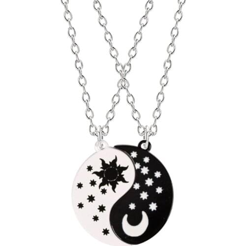 Creative Tai Chi Star Moon Necklace Pendant Fashion Lady Retro Chinese Style Alloy Stitching BFF Pendant Friendship Jewelry Gift