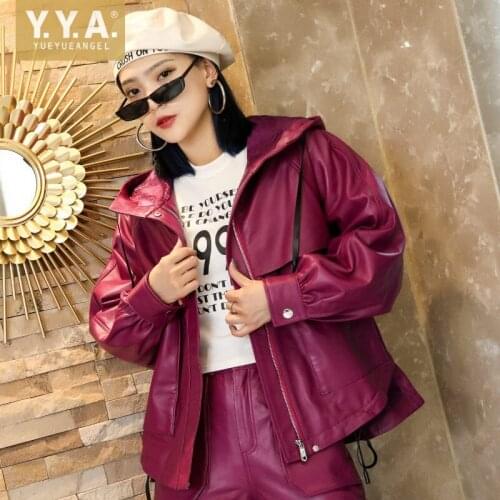 Loose Women Sheepskin Coat Punk Real Leather Jackets Oversized Hip Hop Female Hooded Biker Jacket Casual Windproof Outerwear