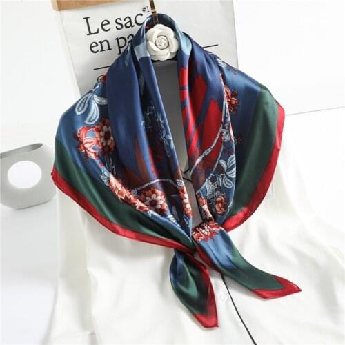 90cm Square Scarf Neck Headband Lady Hijab Scarves Deer Print Floral Pashmina Shawl Wrap Women Bandana Neckerchief 2021