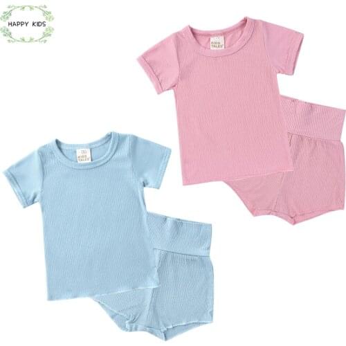 Lots Summer Kids Clothes set Baby Girls Pajamas Sets short Short Sleeve+Shorts Sleep Boys Nightwear 2pcs Solid color Sleepwear