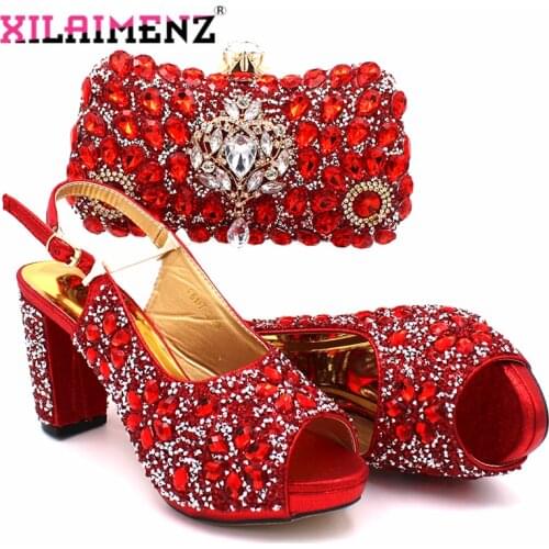 2020 Summer New Design Nigerian Ladies Shoes and Bag to Match High Quality Red African Ladies Sheos Matching Bag for Wedding