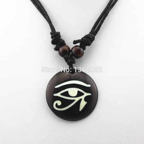 Hot sale Imitation Yak Bone Resin Carved Egyptian The Eye of Horus Pendant Necklace for men womens Amulet MN576