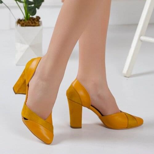 Loretta Mustard Women Heels Shoes Women Pump High Heels Shoes Female Summer Patent Leather Wedding Party Plus Size 34-43