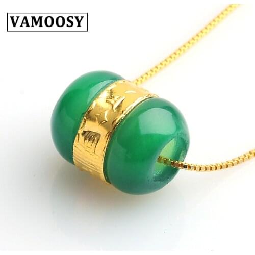 Real Natural stone Green White Stone with 24K Gold color Lucky Pendants luxury Vintage Jewelry for women men no chian