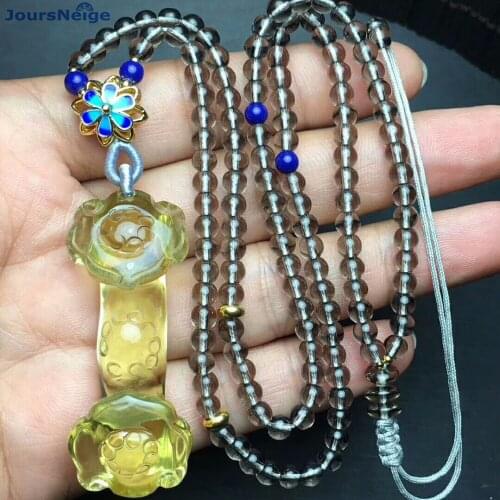 Wholesale Fine Yellow Natural Crystal Pendants Hand Carved Ruyi Pendant Sweater Chain Necklace Luck for Women Men Gift Jewelry