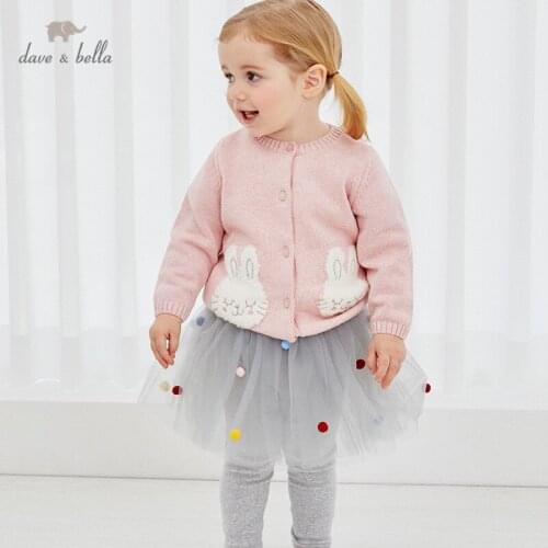 DBM14397-1 dave bella autumn infant baby girls fashion cartoon rabbit cardigan kids toddler coat children cute knitted sweater