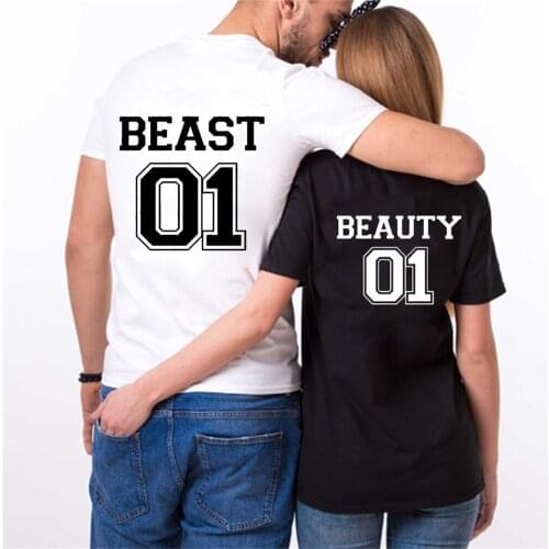 Couple Lovers T-shirt Women Men T Shirt Casual Funny Graphic T Shirt Top Beauty Beast 01 Fashion O-neck Short Sleeve