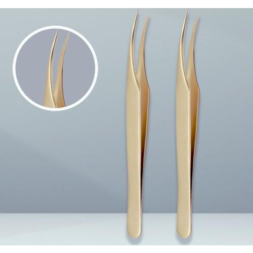 Golden Color Eyelashes Tweezers Premium Beauty Makeup Tweezer for Eyebrows Eyelashe Extension Supplies Super Precision Tools