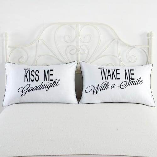 Letter Print Lovers Pillowcase LOVE KISS Couple Pillow Case King Queen Valentines Day Gift Pillow Cover Soft Bedclothes 2Pcs