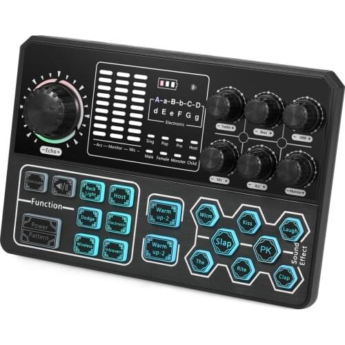 Live Sound Card External Voice Changer Audio Mixer BT Sound Mixer Board with Multiple Sound Effects for Broadcast Record Gaming