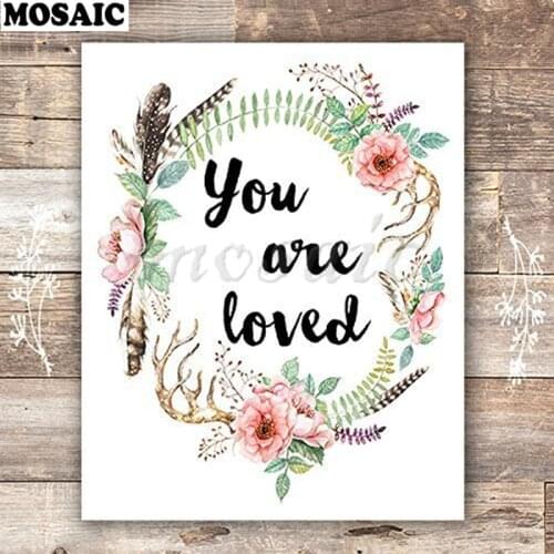 You Are Loved Floral Wreath Art diamant 5D DIY Diamond Painting still life Diamond geborduurd Diamond Mosaic Home Decor