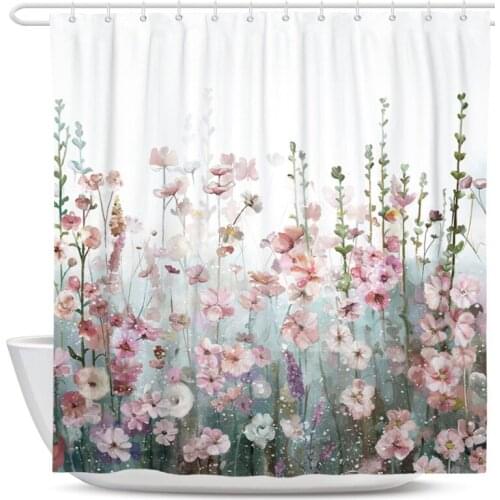 Floral Shower Curtain Bathroom Curtain with Hook and Loop Waterproof Shower Curtain White Pink Gray Purple Shower Curtain