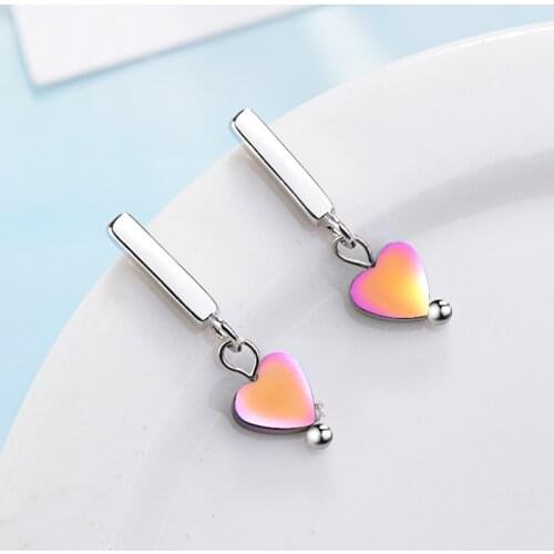 Small Heart Colorful 925 Sterling Silver Earrings For Women Love Stone Fashion Trendy Korean Jewelry Aretes De Mujer