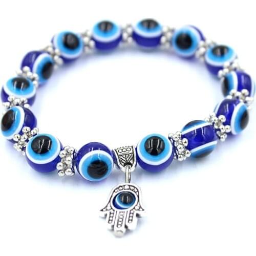Evil eye bracelet with charm Hamsa for women resin chamilia beaded Turkey style blue bracelet ethnic