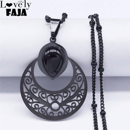 Gothic Red Glass Stainless Steel Charm Necklace Flower Black Color Pendant Necklace Women Jewelry collier ras le cou N4315S03