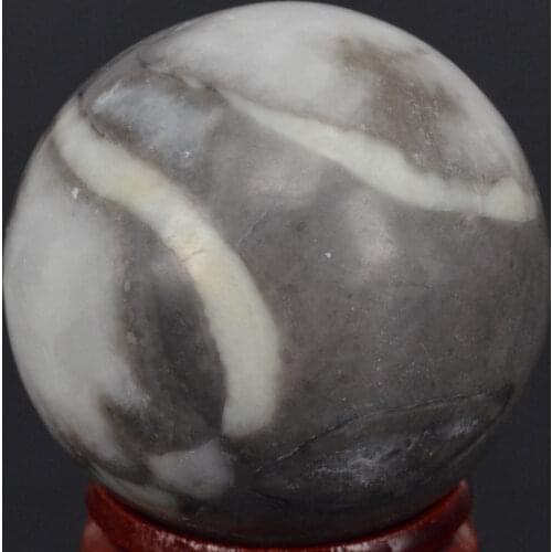 1.6") 40mm Natural Gemstone Shell Fossil Jasper Sphere Crystal Globe Ball Chakra Healing Reiki Stone Carving Crafts W/Stand