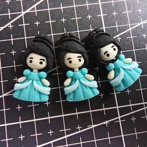1pcs/lot resin flat back little black hair blue skirt Princess girl 23mm Scrapbook Embellishment DIY Phone Decoration