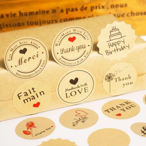102pcs Vintage Kraft Seal Sticker Thank You Merci Circle Paper Point Sticker Bakers Adhesive Seal Sticker Gift Decorn Label