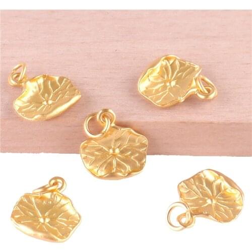 12pcs 23403 Gold Color Plant Lotus Leaf Charms Pendant For Jewelry Making Bracelet Handmade Accessories
