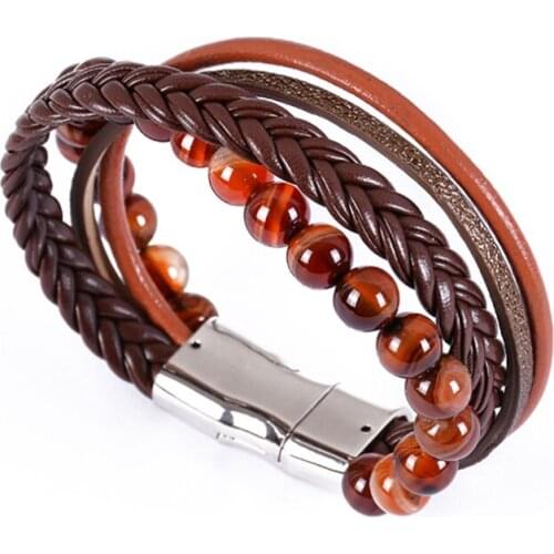 3pcs/set Natural Red Blue Bead Beaded Essential Oil Bangle Seven Chakra Yoga Magnet Clasp Energy Charm Jewelry Bracelet 2020