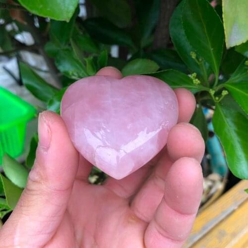 3pcs Natural Rose Quartz Heart Shaped Striped Agate Crystal Carved Palm Love Healing
