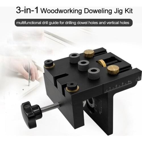 3-in-1 Professional Woodworking Doweling Jig Kit with Positioning Clip Adjustable Drilling Guide Puncher Locator Carpentry Tools