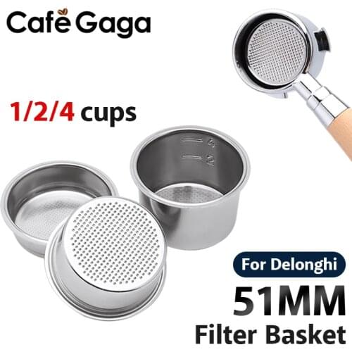 51mm 1/2/4 Cups Stainless Steel Replacement Filter Basket for Coffee Bottomless Portafilter Delonghi Espresso Machine Parts