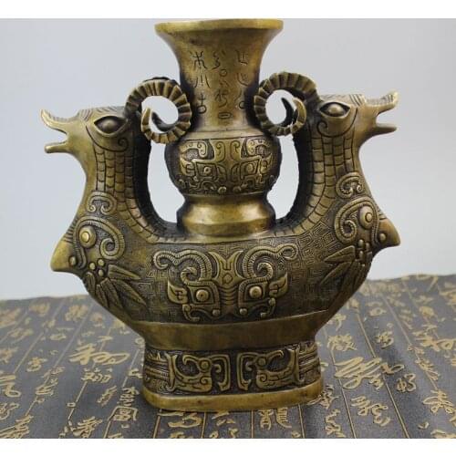 Antique copper Double sheep vase decorations ornaments,with mark,Hand-carved crafts,best collection& adornment,Free Shipping