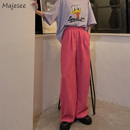 High Waist Pants Women Streetwear Female Pockets Straight Full Length Trouser Casual Solid All-match Korean Style Preppy Fashion