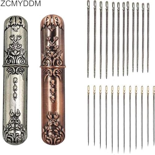 ZCMYDDM Vintage Needle Case Portable Sewing Needles with 12pcs Self Threading Needle for Household Embroidery DIY Sewing Tools