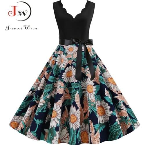 Black Floral Summer Dress Women 2021 Pinup Elegant Vintage Party Dress Casual Office Tank Sleevelss A Line Plus size Vestidos